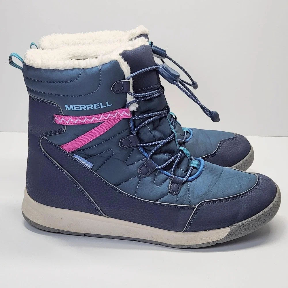 Merrell Boots Girls Size 6 Blue Waterproof Insulated Fur Winter Snow MK166125